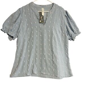 Blooming Jelly Womens Blue Blouse V Neck Ruffle Sleeve Flowy Shirt XL Flowy Boho